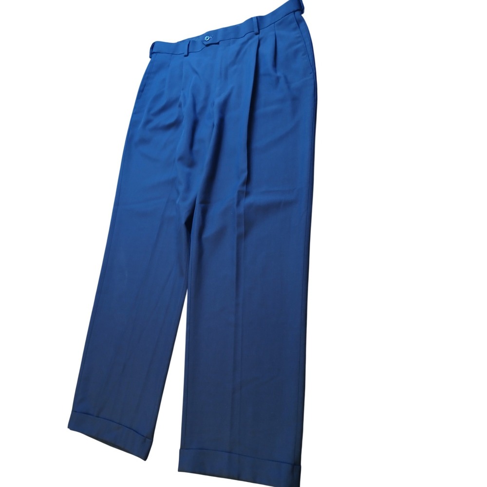 Covington Mens Navy Blue Pleated Cuffed Dress Pants Trousers 34x30 Classic Fit
